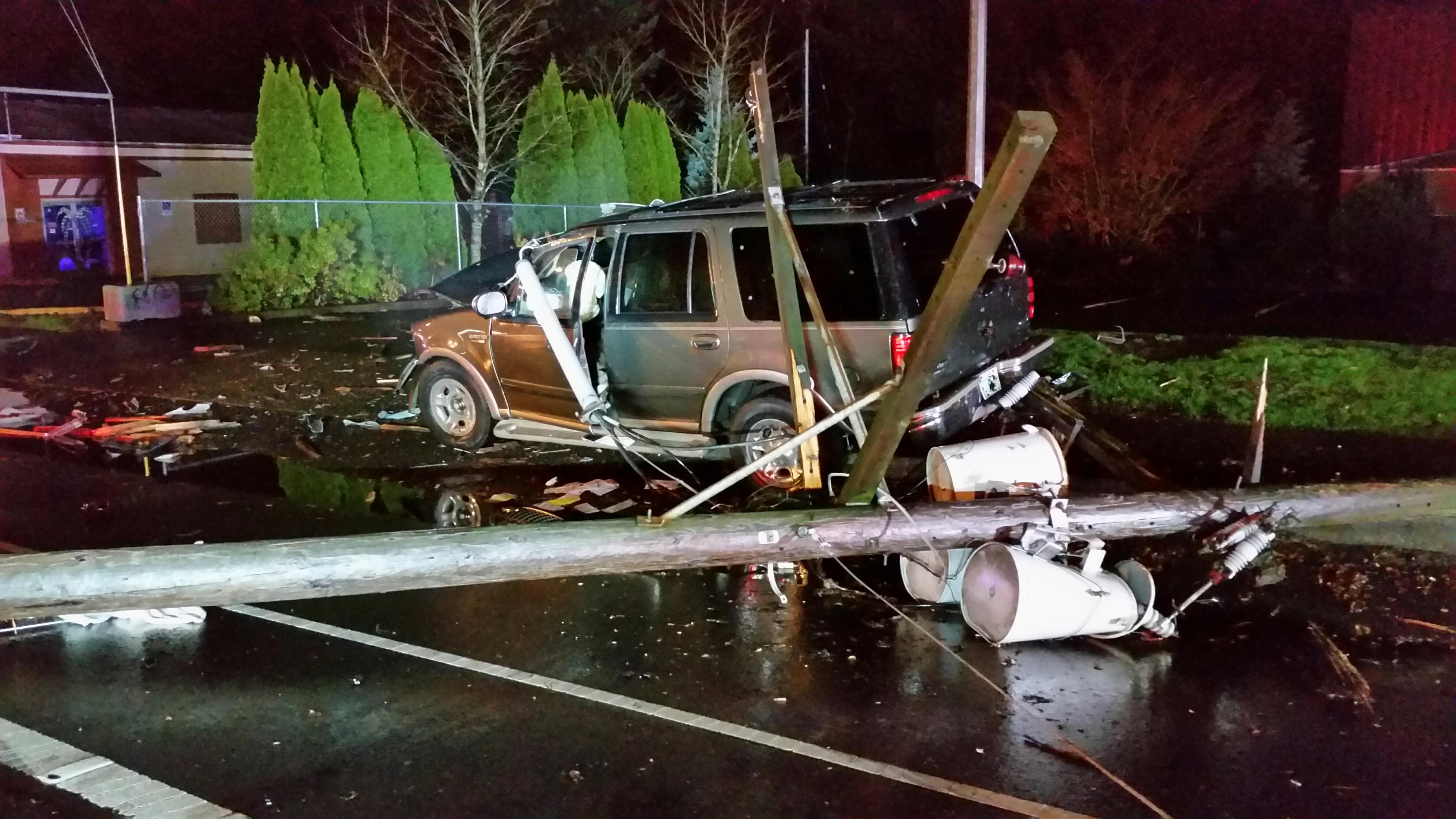 Crash into power line near SE 124th ave and SE Powell Blvd (Photo)