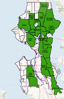 Map of Seattle's Neighborhood Greenway groups