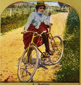 19th century engraving of woman on bike