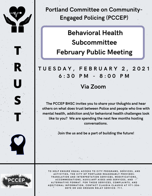 Event Pccep Behavioral Health Subcommittee February Meeting Calendar The City Of Portland Oregon